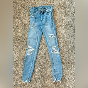 American Eagle Outfitters Blue Skinny Jeans Distressed Style. Good Condition.